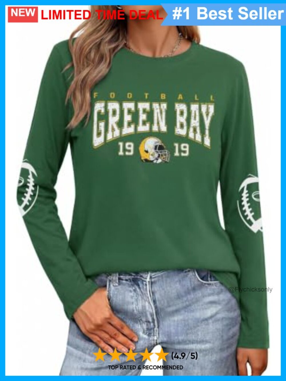 Women Long Sleeve Football Game Day Shirt Crew Neck Jersey Tee